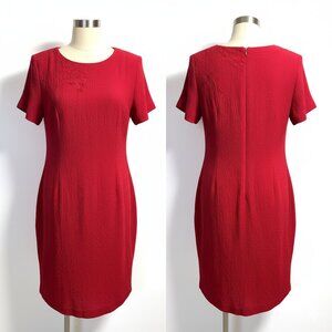 Vintage Brioche California Red Textured Short Sleeve Shift Dress Size S
